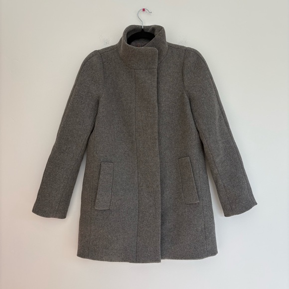 J Crew Mercantile Wool Blend Gray Overcoat Full Zip Old Money Preppy Size 0 - Picture 2 of 13